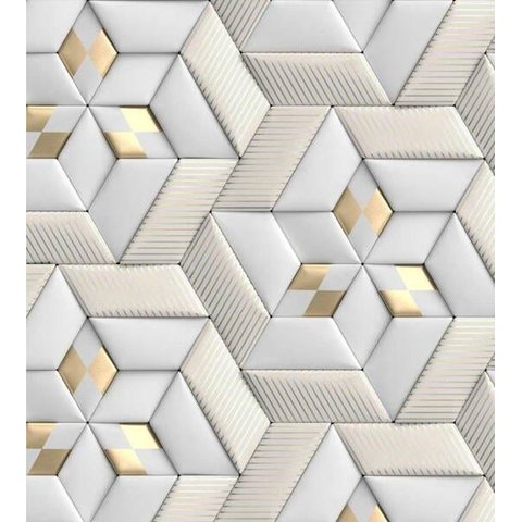 Papel De Parede Para Sala Quarto Com Efeito 3D Bege Cinza Com Detalhes Bege