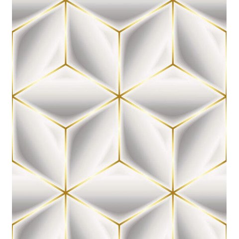 Papel De Parede Para Quarto Sala Com Efeito 3D Branco Cinza Com Detalhes Amarelo