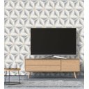 Ver imagem 2 de Papel De Parede Para Quarto Sala Com Efeito 3D Branco Cinza Com Detalhes Amarelo