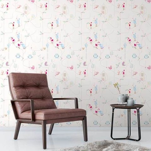 Papel De Parede Com Fundo Branco Para Quarto Sala Infantil Passarinhos