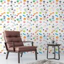 Ver imagem 1 de Papel De Parede Branco Com Detalhes Colorido Cachorro Gato Para Quarto Sala Infantil