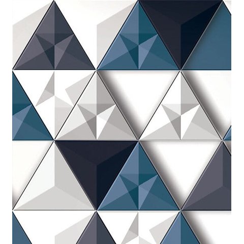 Papel De Parede Para Quarto Sala Com Efeito 3D Branco Preto Azul