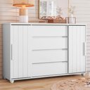 Ver imagem 7 de Guarda Roupa Casal Doble 08 Portas com Espelho e Cômoda Evidenza Branco Freijo Flex- Móveis Albatroz
