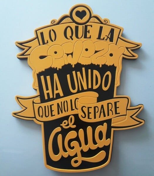 Placa Lo Que La Cerveza Laqueada 3D Mdf - 40 X24 Cm