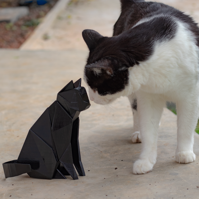 Escultura de Gato, estilo Origami - Preto - 1