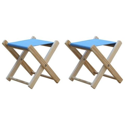 Kit 2 Banquetas Pescador Dobrável Madeira Maciça com Tecido Azul Claro