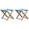 Conjunto 2 Banquetas Pescador Madeira Maciça Natural com Tecido Azul - 1