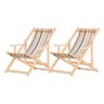 Kit 2 Espreguiçadeiras Preguiçosa Dobrável Madeira Maciça Natural com Tecido Impermeável Listra - 1