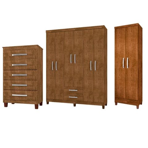 Guarda Roupa de Casal 6 Portas 2 Gavetas com Cômoda 5 Gavetas