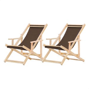 Kit 2 Espreguiçadeiras Preguiçosa Dobrável Madeira Maciça Natural com Tecido Impermeável Marrom