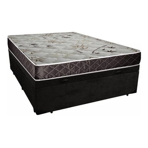Cama Box Baú Casal Resistence Suede Preto + Colchão Casal Resistence Espuma D33 26x138x188