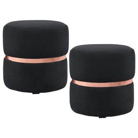 Kit 2 Puffs Decorativos Com Cinto Rosê Round B-300 Preto