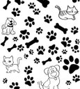 Ver imagem 2 de Papel De Parede Branco Preto Para Quarto Infantil Desenhos De Cachorro Gato Patinhas Ossos