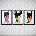 Ver imagem 2 de kit 3 Quadros Pop Art Mulher Gato 24x18cm:Madeira preta