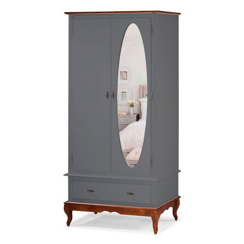 Guarda Roupa Solteiro Com Espelho 2 Portas 1 Gaveta 60406E Linz Móveis - Cinza/Imbuia