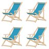 Kit 4 Espreguiçadeiras Preguiçosa Dobrável Madeira Maciça Natural com Tecido Azul - 1