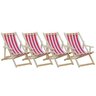 Kit 4 Espreguiçadeiras Preguiçosa Dobrável Madeira Maciça Natural com Tecido Listrado Vermelho - 1