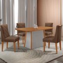 Ver imagem 1 de Mesa de Jantar Diane 120cm Tampo MDF Lam 4 Cadeiras Isadora Moderna Veludo Marrom Naturale Off White