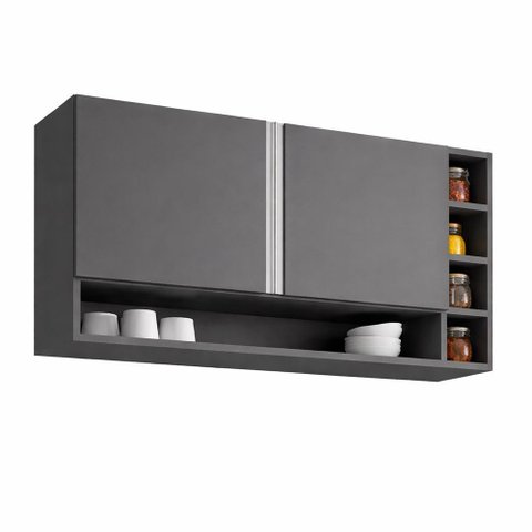 Armário Aéreo Cozinha Vanessa 105cm 2 Portas Nicho Lateral Mdp Funcional Cinza - Desk Design