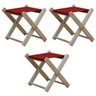 Conjunto 3 Banquetas Pescador Madeira Maciça Natural com Tecido Vermelho - 1