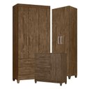 Ver imagem 1 de Guarda Roupa Solteiro Lima com Cômoda Vênus com Pés e Armário Multiuso New Íris Castanho Wood – Mova