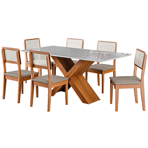 Conjunto de Mesa Sala de Jantar Tampo com Vidro 1,80m Grécia 6 Cadeiras Santiago Dobuê