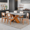 Ver imagem 2 de Conjunto de Mesa Sala de Jantar Tampo com Vidro 1,80m Grécia 6 Cadeiras Santiago Dobuê