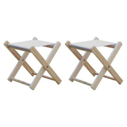 Kit 2 Banquetas Pescador Madeira Maciça com Tecido Branco