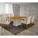 Ver imagem 1 de Conjunto Sala de Jantar Pampulha Mesa Off White/Freijo 120cm C/ 04 Cadeiras Veludo Palha Moveis Leif