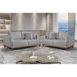 Conjunto Sofás 2 e 3 Lugares Estofados M-175 Veludo Martins Cinza - 2
