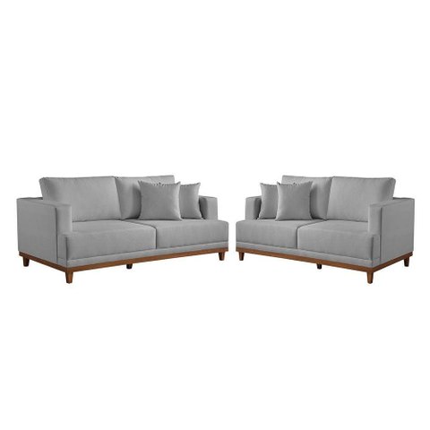 Conjunto Sofás 2 e 3 Lugares Estofados M-175 Veludo Martins Cinza