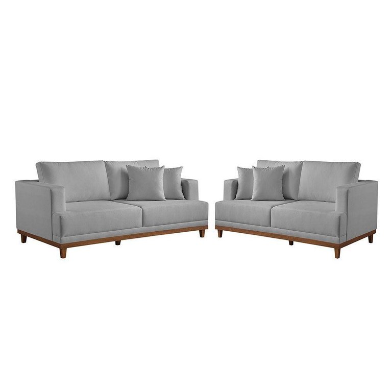 Conjunto Sofás 2 e 3 Lugares Estofados M-175 Veludo Martins Cinza Conjunto Sofás 2 e 3 Lugares Estofados M-175 Veludo Martins Cinza