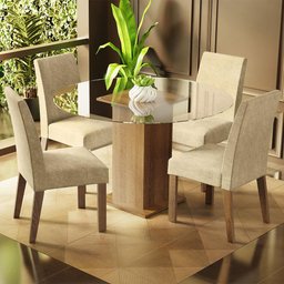 Conjunto Sala de Jantar Mesa Tampo de Vidro Redondo 4 Cadeiras Rustic/imperial Mile Madesa - 1