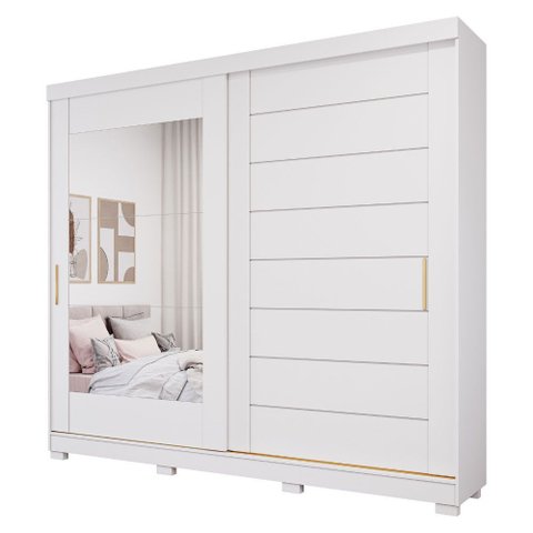Guarda Roupa Veneza 2 Portas Correr Espelho Kit Pé Mdf