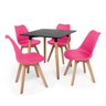 Kit Mesa Jantar Eiffel 80x80 Preta + 4 Cadeiras Leda - Rosa - 1