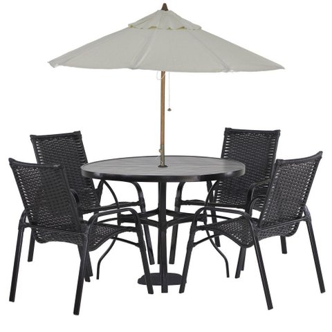 Jogo 4 Cadeiras Emily e Mesa com Ombrelone em Alumínio para Piscina, Área e Jardim Trama Origina