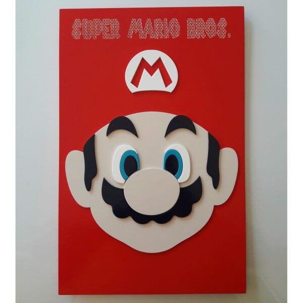 Placa Super Mário Bros Laqueada 3D Mdf - 40 X26 Cm