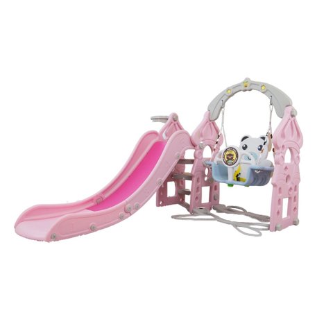 Playground Infantil 3 em 1 Plástico Escorregador Balanço Cesta Basquete Brinquedo Brinqway Bw-218 Ro