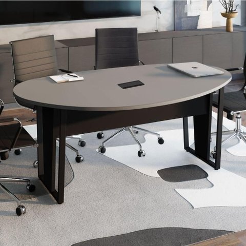 Mesa de Reunião Orgânica Moderno sem Gavetas MDP 180cm Cinza Sagrado com Preto