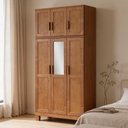 Ver imagem 1 de Guarda Roupa Solteiro com Espelho 6 Portas Madeira Maciça Lorie F06 Castanho - Lyam Decor