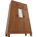 Ver mais imagens de Guarda Roupa Solteiro com Espelho 6 Portas Madeira Maciça Lorie F06 Castanho - Lyam Decor