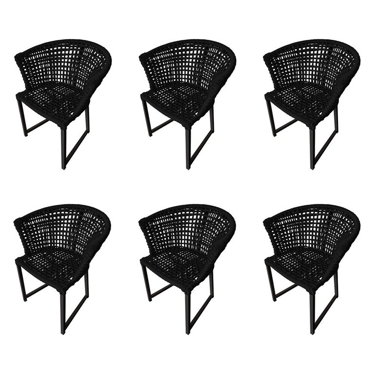 Kit 6 Cadeiras Salinas Corda Náutica Base em Alumínio Preto/preto