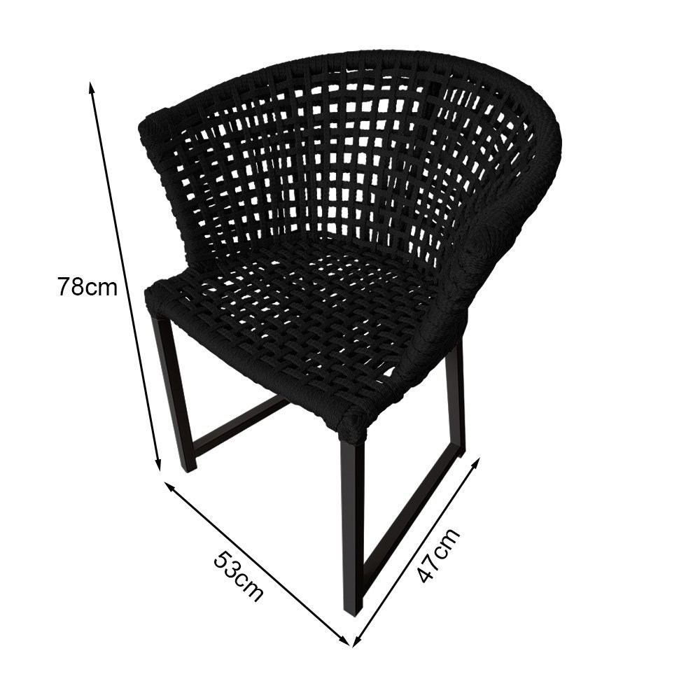 Kit 6 Cadeiras Salinas Corda Náutica Base em Alumínio Preto/preto - 5