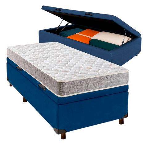 Cama Box Bau + Colchão Solteiro D23 D23 Inducol