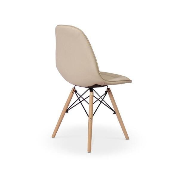 Conjunto Mesa Eiffel Branca 90cm + 4 Cadeiras Dkr Charles Eames Wood Estofada Botonê - Nude - 4