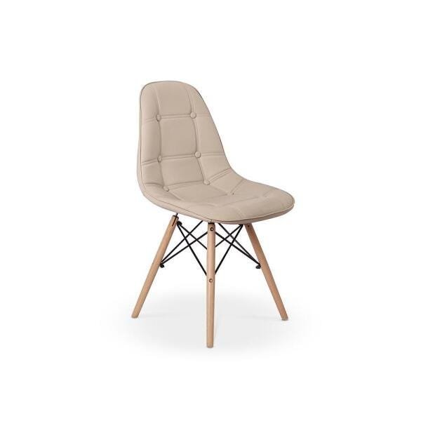Conjunto Mesa Eiffel Branca 90cm + 4 Cadeiras Dkr Charles Eames Wood Estofada Botonê - Nude - 2