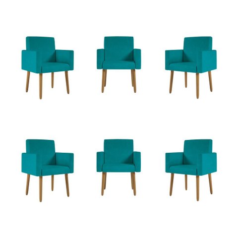 Kit 6 Poltronas Nina Decorativa para Recepção Balaqui Decor Cor: Azul Turquesa