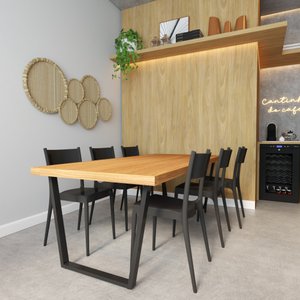 Conjunto Mesa Madeira Maciça Lanna 1,80m Ferragem Preta com 6 Cadeiras Tramontina Preta