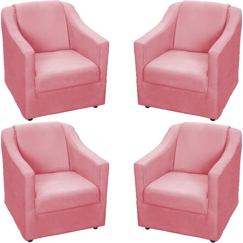 Kit 4 Poltronas Decorativas para Sala Recepção Consultório Manicure Cadeira Mila Suede