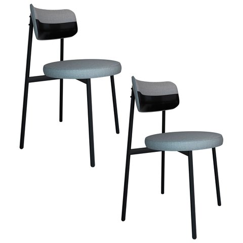 Cadeira de Jantar Estofada Kit 2 Nyka M25 Linho Cinza Cl/preto - Mpozenato